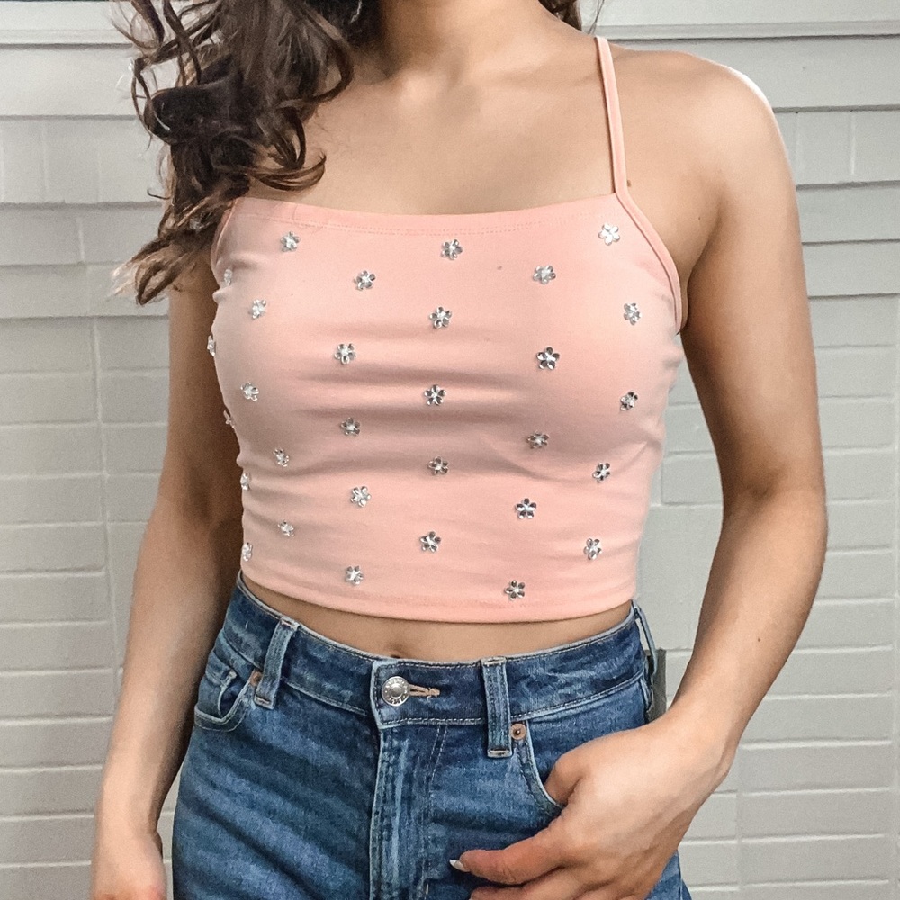 Pink rhinestone crop top